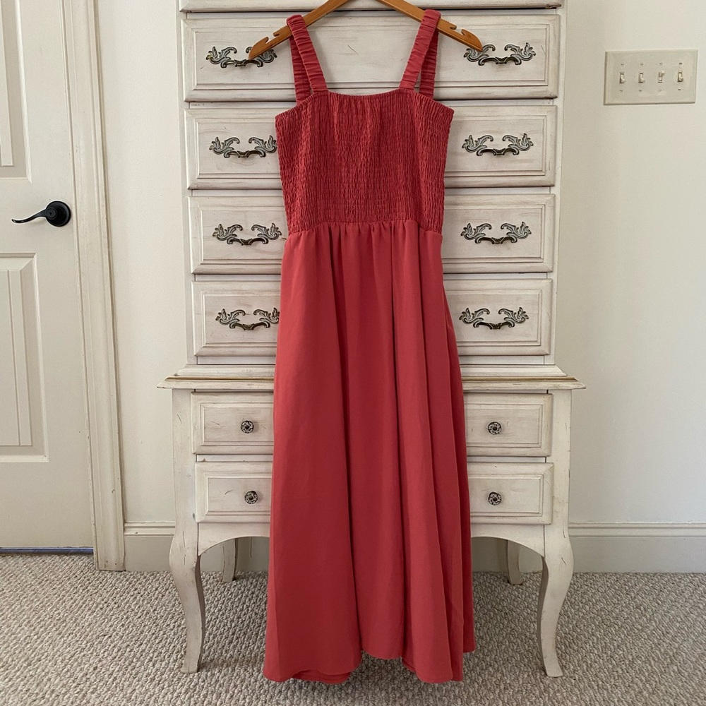 Vici Smocked Pocketed Midi Dress